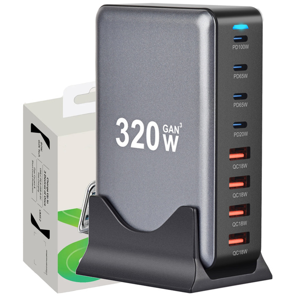 ŁADOWARKA SIECIOWA USB-C SZYBKA DO TELEFONU KOSTKA QUICK CHARGE 3.0 320W