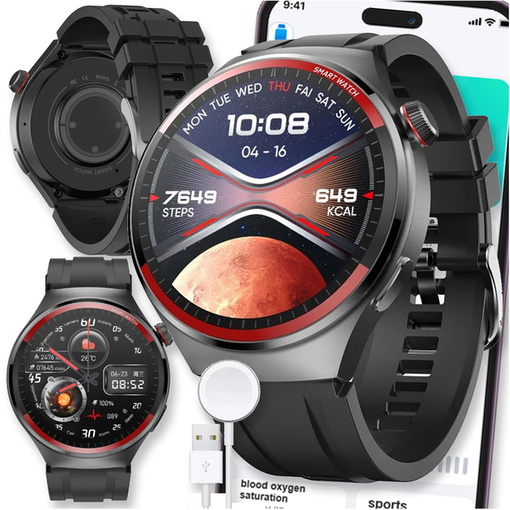 SMARTWATCH ZEGAREK WATCH ROZMOWY MENU POLSKIE PULS MĘSKI OKRĄGŁY SPORT PL MT78